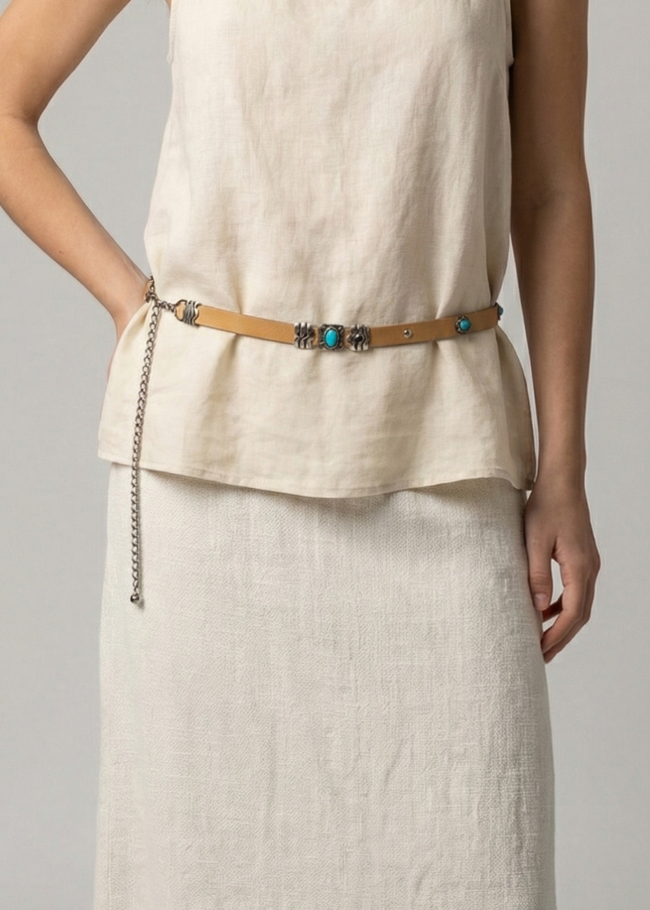 Cincho Skinny Western con Piedras Turquesa