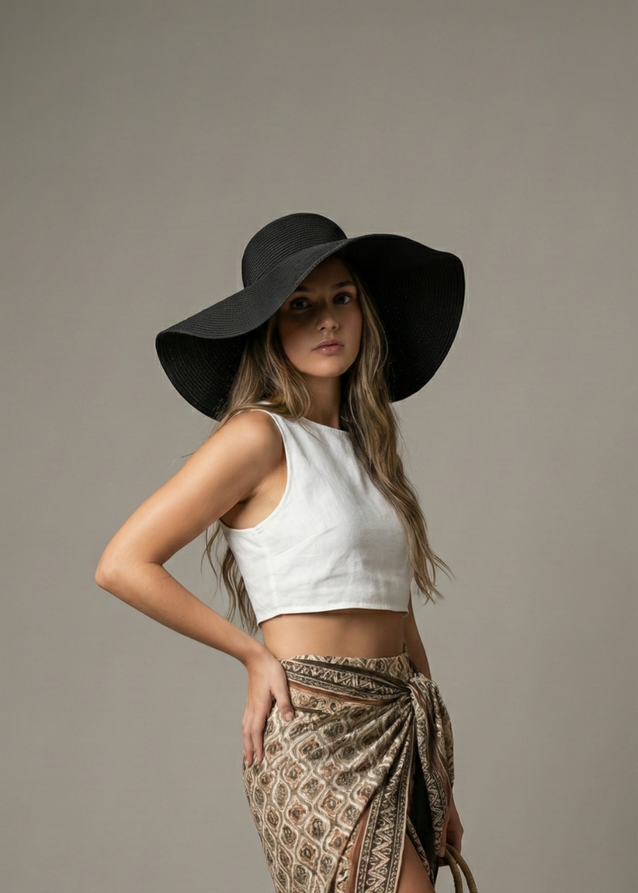 Sombrero Playero Yute Negro