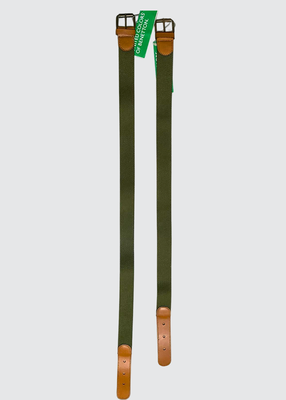 Two green belts with brown ends on a white background